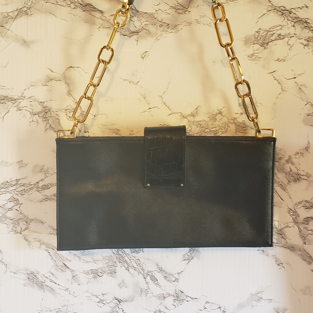 Ann Taylor Black Clutch with Gold Chain - Picture 2 of 7